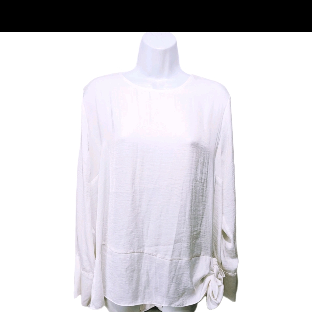 Simply Vera Vera Wang White Satin Hip Tie Tunic Top XXL 2XL Long Sleeve #3200